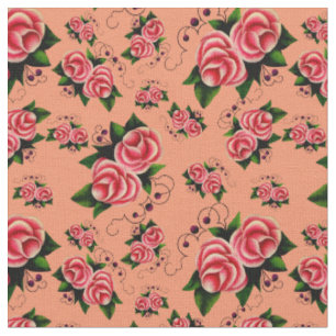 Frost Rosen, Pink rose, folk rose 3 pastel orange Fabric