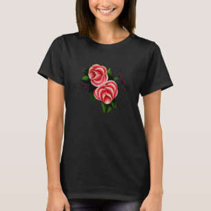 Frost Rosen, Pink rose, folk rose flower black T-Shirt