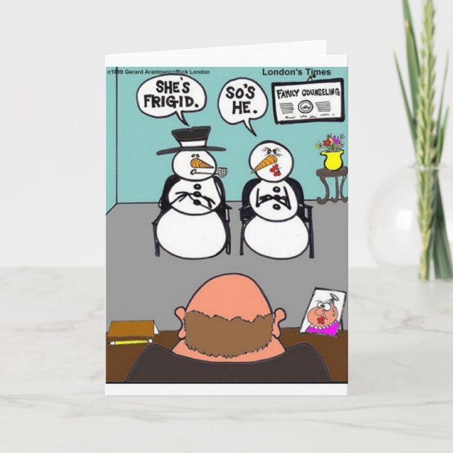 Frost The Snowman & Wife Frigid Funny Tees Mugs Holiday Card (Front)