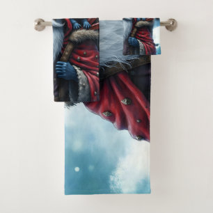 Frostbite Santa & His Mischief Elf. Bath Towel Set