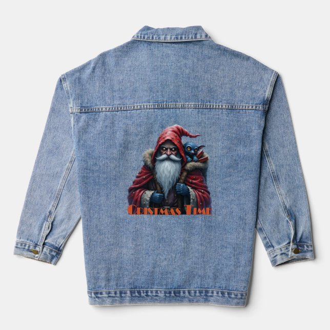 Frostbite Santa & His Mischief Elf. Denim Jacket (Back)