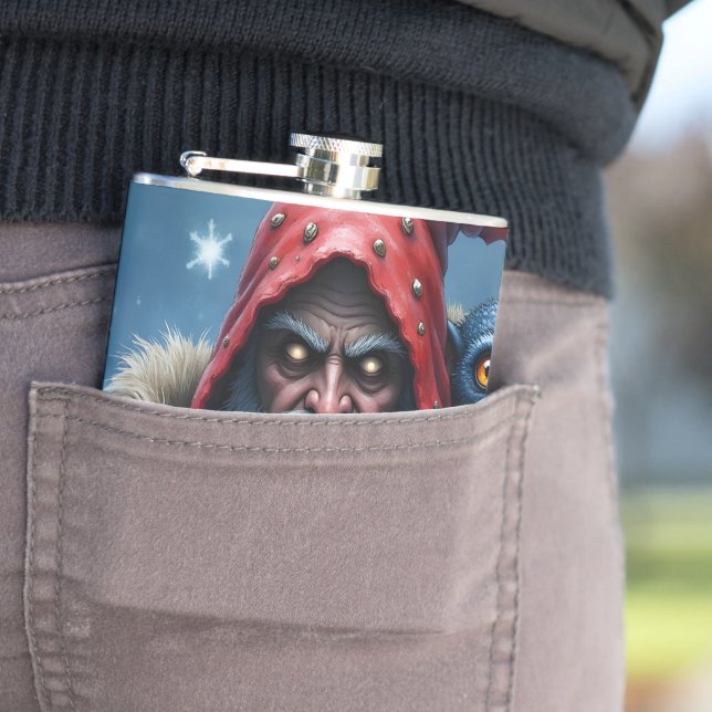 Frostbite Santa & His Mischief Elf. Hip Flask (In Situ)