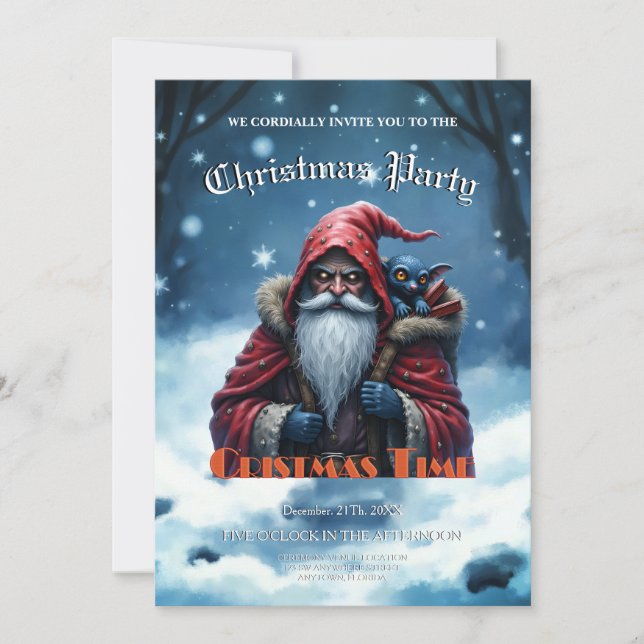 Frostbite Santa & His Mischief Elf. Invitation (Front)