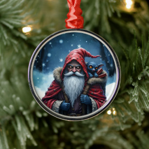 Frostbite Santa & His Mischief Elf. Metal Ornament