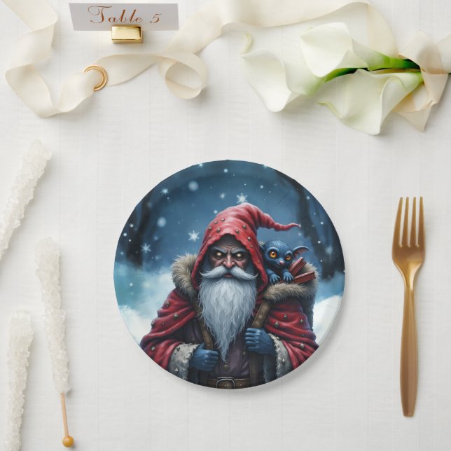 Frostbite Santa & His Mischief Elf. Paper Plate (Wedding)