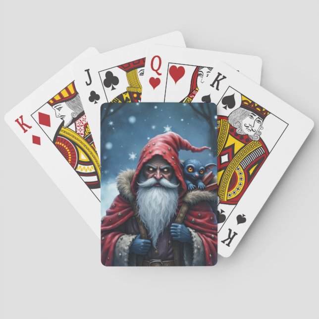 Frostbite Santa & His Mischief Elf. Playing Cards (Back)