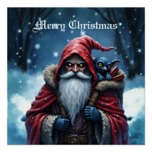 Frostbite Santa & His Mischief Elf. Poster