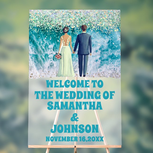 Frosted Acrylic Beach Wedding Welcome Sign (Neutral)