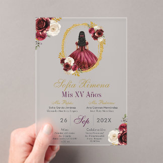 Frosted Acrylic Cherry Red Quinceañera Invitation
