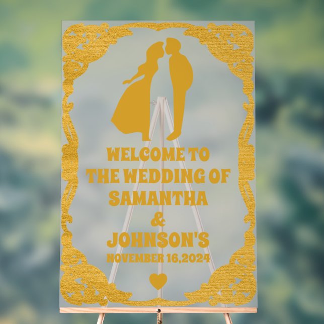 Frosted Acrylic Gold Frame Wedding Welcome Sign  (Neutral)