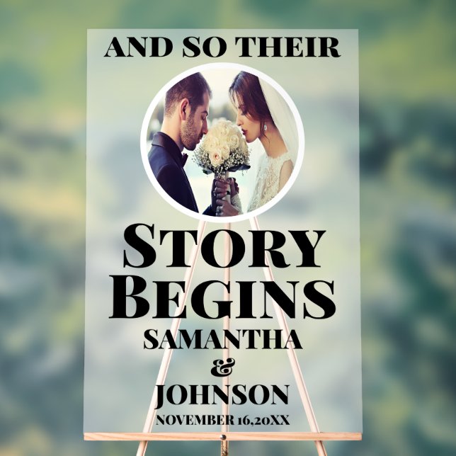 Frosted Acrylic Story Begins Wedding Welcome Sign (Neutral)