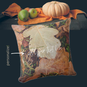 Frosted autumn oak leaves cushion