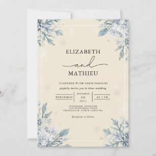 Frosted Azure Botanical Winter Wedding Invitation