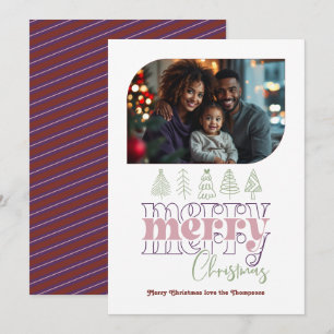 Frosted Berry Modern Retro Doodle Christmas Photo Holiday Card