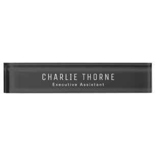 Frosted Black Desk Nameplate with Name and Title