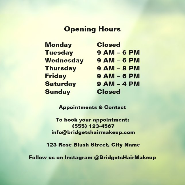 Frosted Black Modern business Opening Hours (Sheet 3)