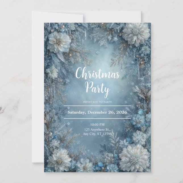 Frosted Bloom Winter Floral Christmas Invitation (Front)