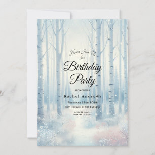  Frosted Blue Birch Forest Birthday Party Invitation