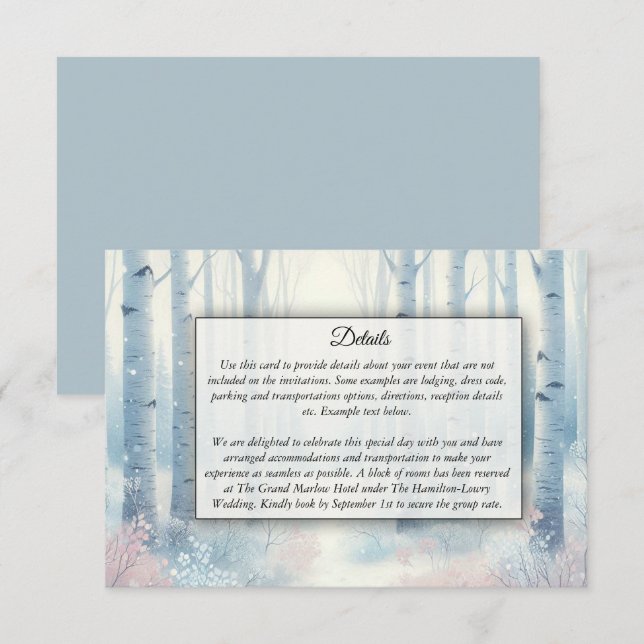  Frosted Blue Birch Forest Wedding Enclosure Card (Front/Back)