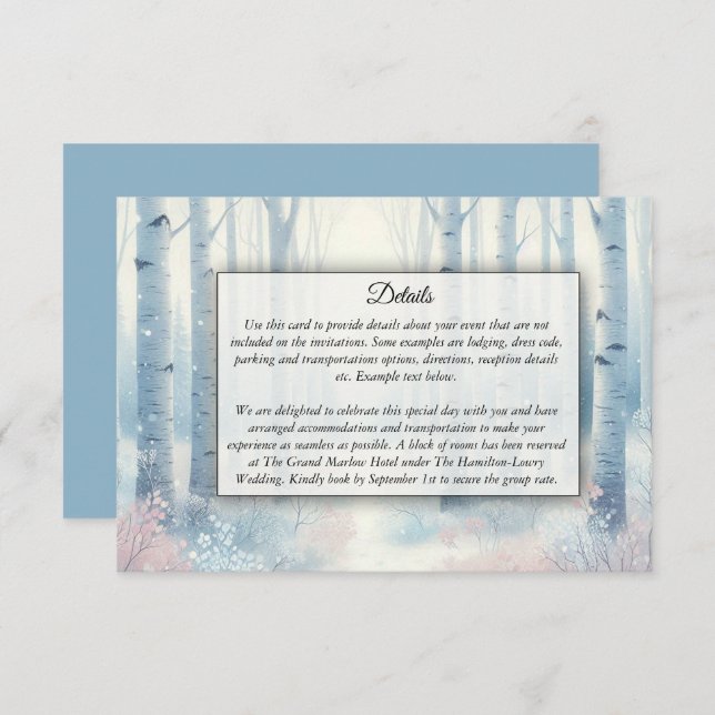  Frosted Blue Birch Forest Wedding Enclosure Card (Front/Back)