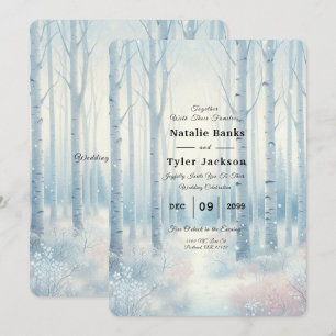 Frosted Blue Birch Forest Wedding Invitation