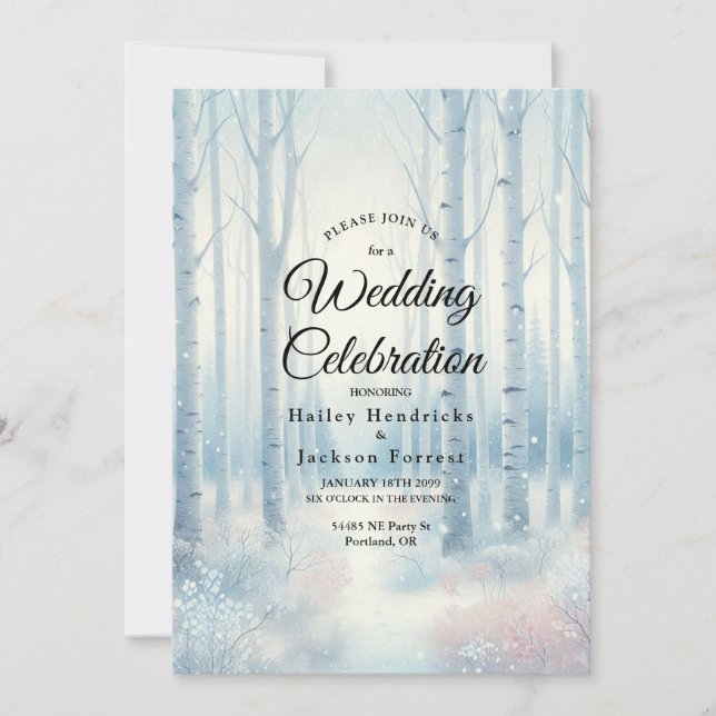 Frosted Blue Birch Forest Wedding Invitation (Front)