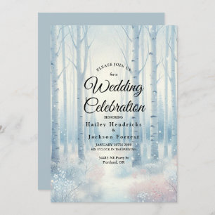 Frosted Blue Birch Forest Wedding Invitation
