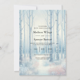 Frosted Blue Birch Forest Wedding Invitation