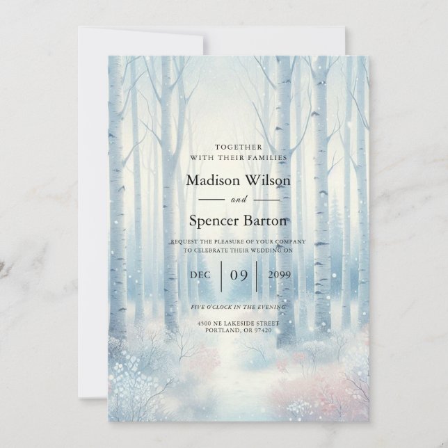 Frosted Blue Birch Forest Wedding Invitation (Front)