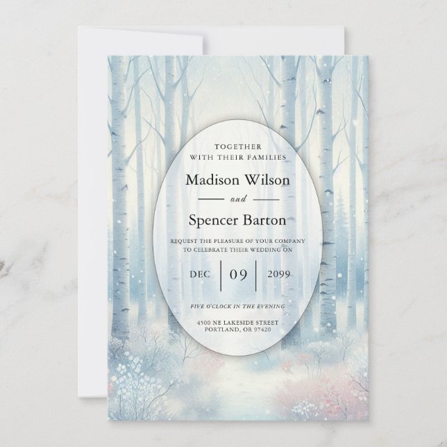 Frosted Blue Birch Forest Wedding Invitation (Front)