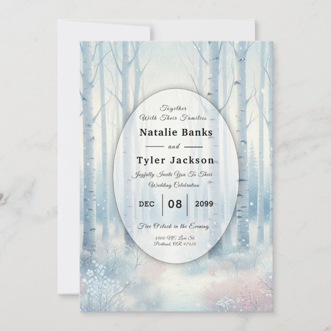 Frosted Blue Birch Forest Wedding Invitation (Front)