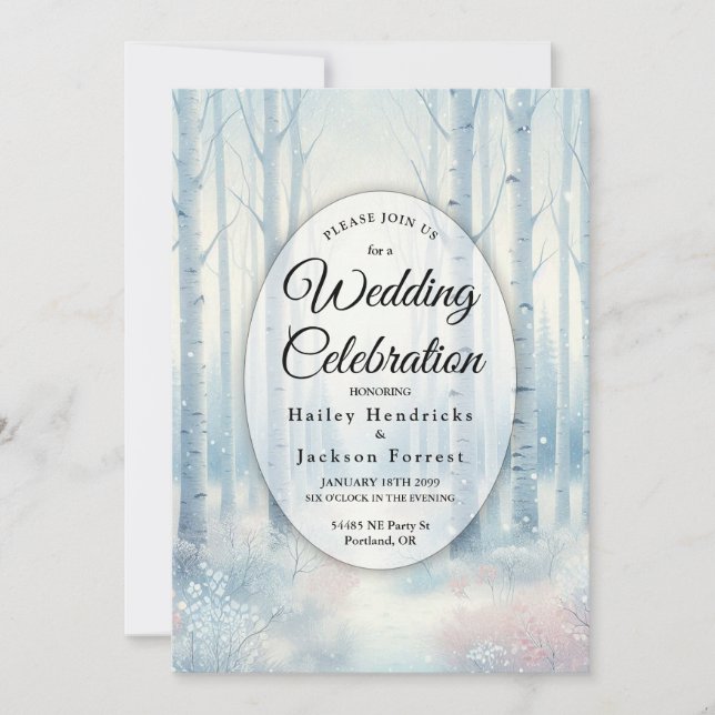 Frosted Blue Birch Forest Wedding Invitation (Front)