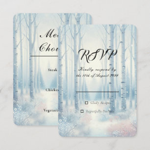 Frosted Blue Birch Forest Wedding RSVP Card