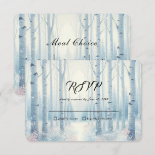 Frosted Blue Birch Forest Wedding RSVP Card