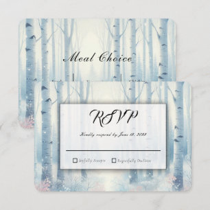 Frosted Blue Birch Forest Wedding RSVP Card