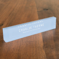 Frosted Blue Desk Nameplate with Name and Title