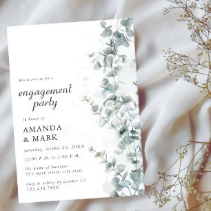 Frosted Blue Eucalyptus Winter Engagement Party  Invitation