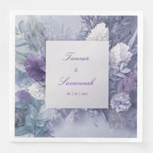 Frosted Blue Lavender Floral Winter Wedding Napkin