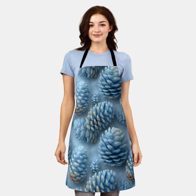 Frosted Blue Pinecones Apron (Worn)