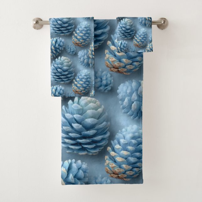 Frosted Blue Pinecones Bath Towel Set (Insitu)