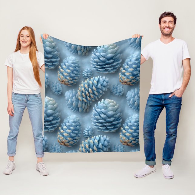 Frosted Blue Pinecones Fleece Blanket (In Situ)