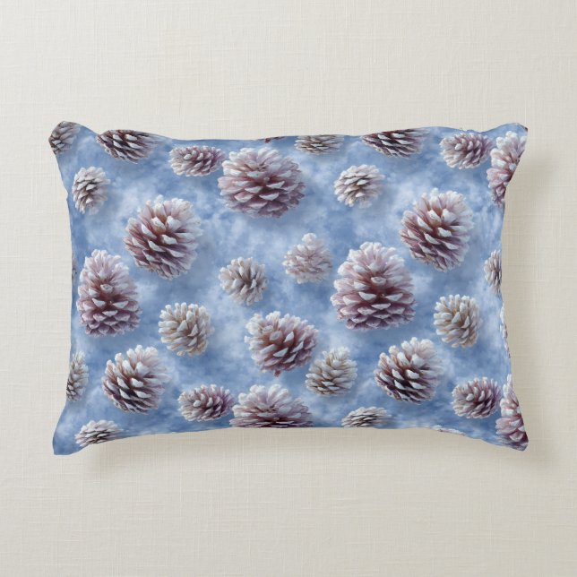 Frosted Blue Pinecones Pattern Throw Pillow (Front)