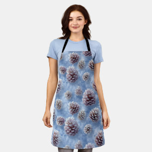 Frosted Blue Pinecones Pattern Throw Pillow Apron