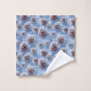 Frosted Blue Pinecones Pattern Throw Pillow Bath Towel Set