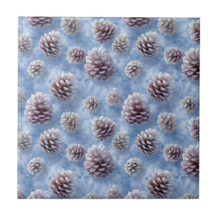 Frosted Blue Pinecones Pattern Throw Pillow Ceramic Tile