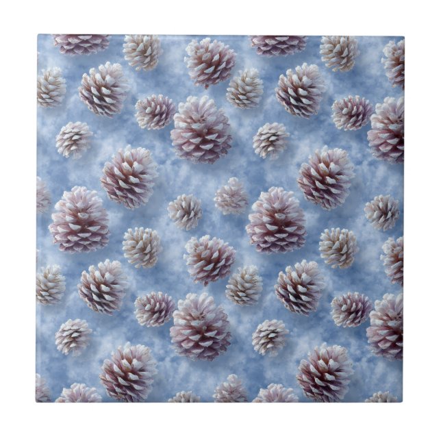 Frosted Blue Pinecones Pattern Throw Pillow Ceramic Tile (Front)