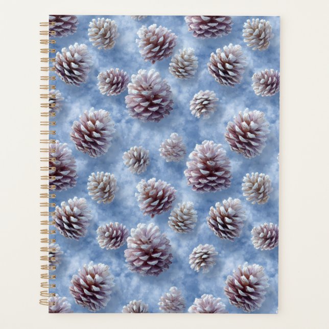 Frosted Blue Pinecones Pattern Throw Pillow Planner (Front)