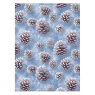 Frosted Blue Pinecones Pattern Throw Pillow Tablecloth