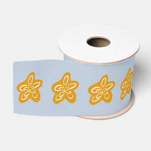 Frosted Blue Princess Golden Flowers Birthday Grosgrain Ribbon
