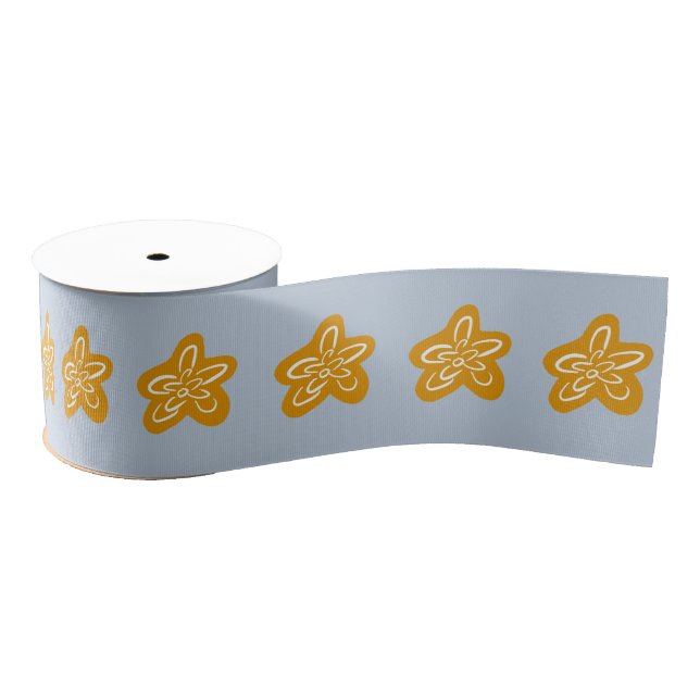 Frosted Blue Princess Golden Flowers Birthday Grosgrain Ribbon (Spool)